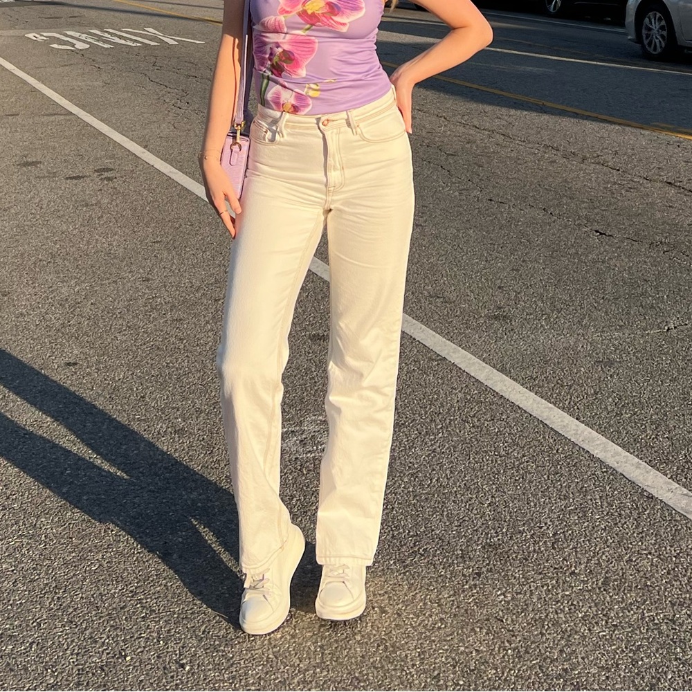 ZARA White / Cream Straight Leg Jeans